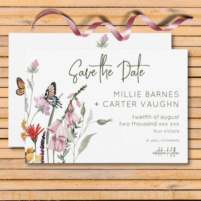 Pastel & Burgundy Blooms Floral Modern Wedding Save The Date (Pastel & Burgundy Blooms Floral Modern Wedding Save The Date)