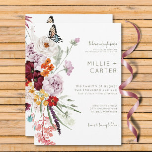 Pastel & Burgundy Blooms Modern Floral Wedding Invitation