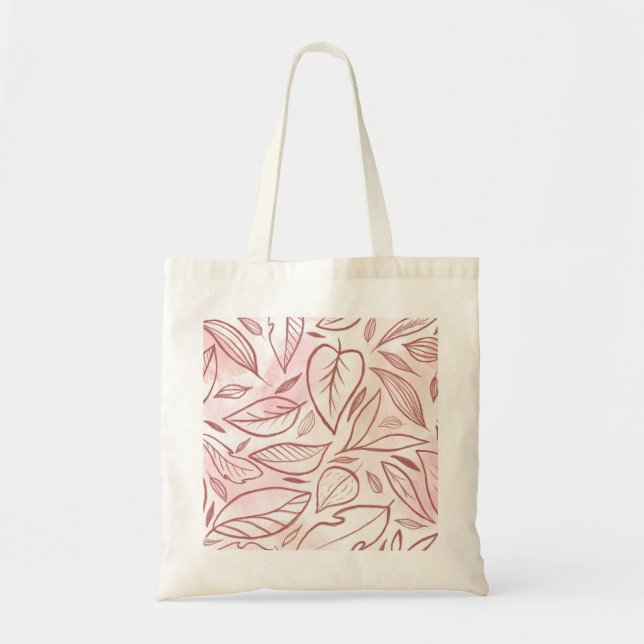 Pastel Burgundy Drawn Leaves Pattern Tote Bag (Front)