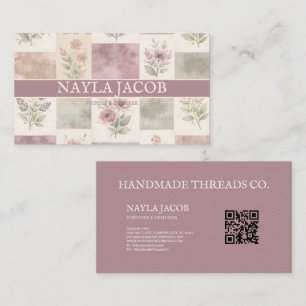 Pastel Burgundy Pretty Girly Purple Green Pattern Business Card