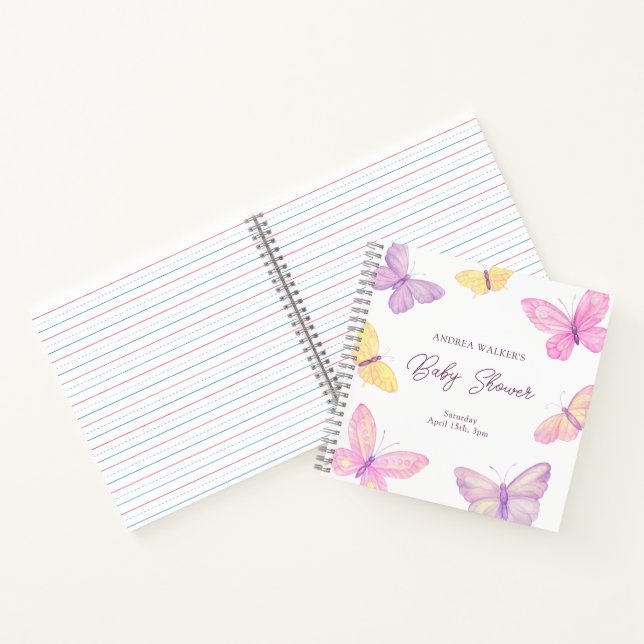Pastel Butterflies Elegant Baby Shower Guest Book (Inside)