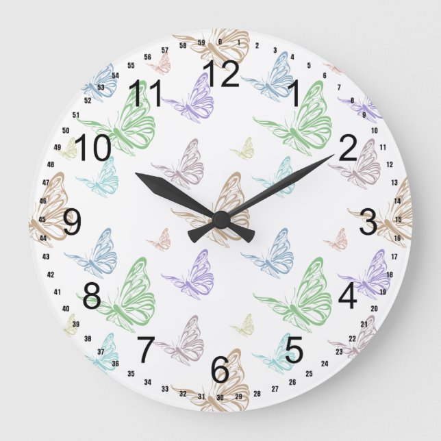 Pastel Butterflies Large Clock (Front)