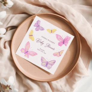 Pastel Butterflies Pink Purple Baby Shower Napkin
