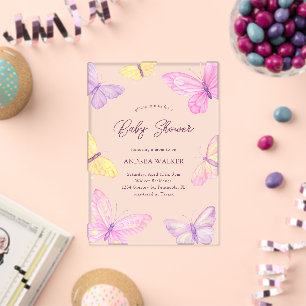 Pastel Butterflies Pink Purple Elegant Baby Shower Acrylic Invitations