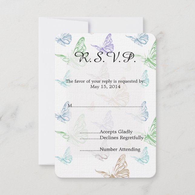 Pastel Butterflies Wedding RSVP (Front)