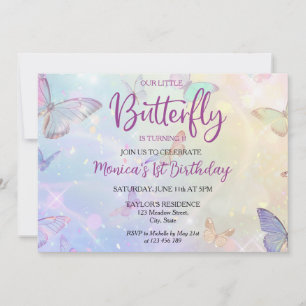 Pastel Butterfly Baby Girl's 1st Birthday  Invitation