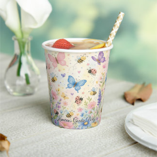 Pastel Butterfly Bee Ladybug Garden Birthday Paper Cups