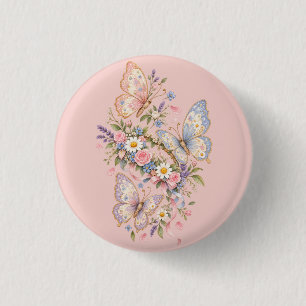 Pastel Butterfly Birthday Garden  3 Cm Round Badge