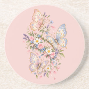 Pastel Butterfly Birthday Garden  Coaster