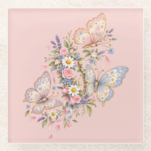 Pastel Butterfly Birthday Garden Glass Coaster