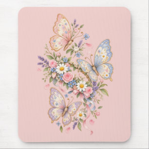 Pastel Butterfly Birthday Garden Mouse Pad
