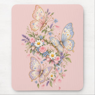 Pastel Butterfly Birthday Garden Mouse Pad
