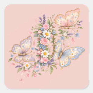 Pastel Butterfly Birthday Garden Square Sticker