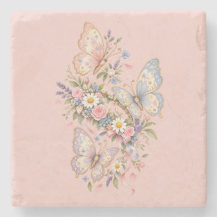 Pastel Butterfly Birthday Garden  Stone Coaster
