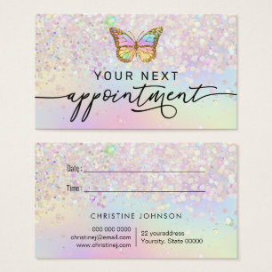 pastel butterfly faux glitter appointment card