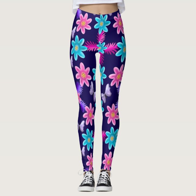 Pastel Butterfly Floral Pattern   Leggings (Front)