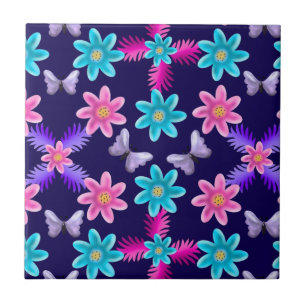 Pastel Butterfly Garden Pattern Cottagecore Ceramic Tile