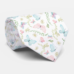 Pastel Butterfly Garden Watercolor Tie