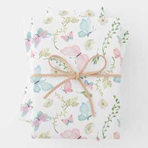 Pastel Butterfly Garden Watercolor Wrapping Paper Sheet