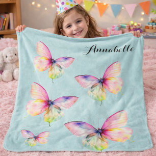 Pastel Butterfly Pattern Soft Aqua Elegant Style Sherpa Blanket