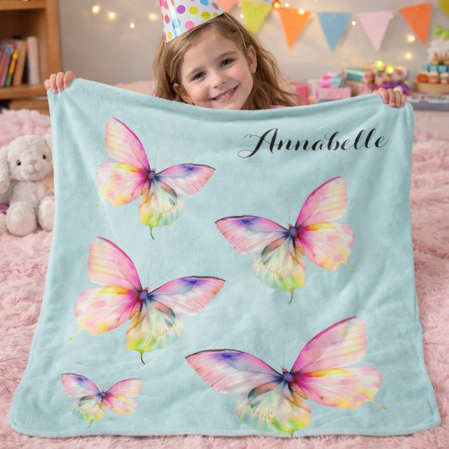 Pastel Butterfly Pattern Soft Aqua Elegant Style Sherpa Blanket (Creator Uploaded)