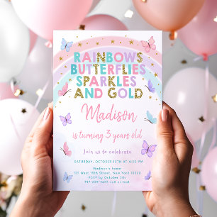 Pastel Butterfly Rainbow Birthday Invitation
