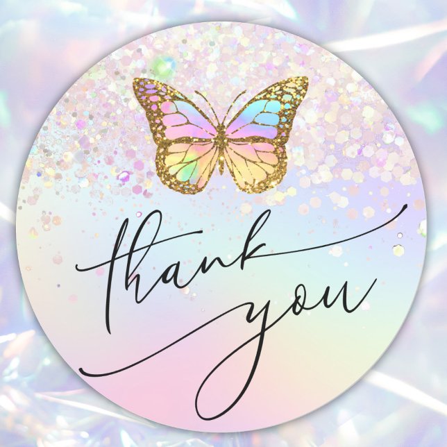 pastel butterfly thank you classic round sticker (Creator Uploaded)