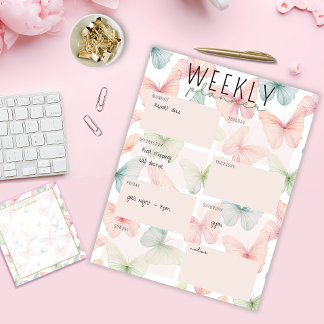 Pastel Butterfly Weekly Planner Notepad