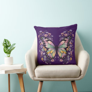 Pastel Butterfly Wildflower Cottagecore Aesthetic Cushion