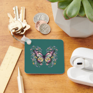 Pastel Butterfly Wildflower Cottagecore Aesthetic Key Ring