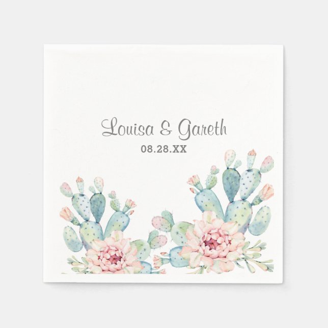 Pastel Cactus Flower Wedding Personalised Napkin (Front)