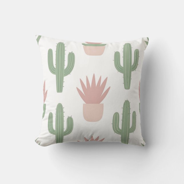 Pastel Cactus Succulent Pattern Cushion (Front)