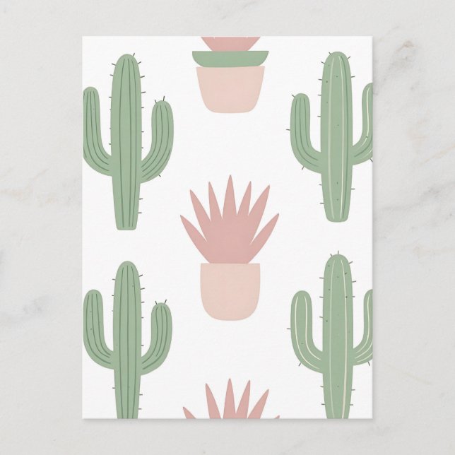 Pastel Cactus Succulent Pattern Postcard (Front)