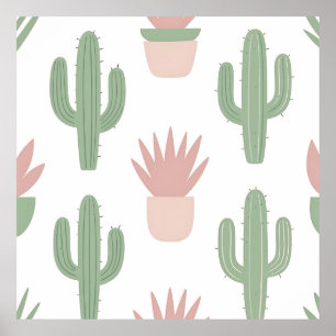 Pastel Cactus Succulent Pattern Poster