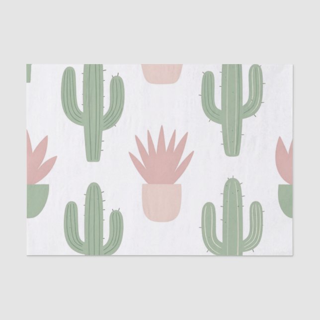 Pastel Cactus Succulent Pattern Tissue Paper (Front)