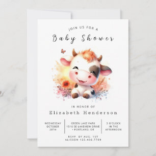 Pastel Calf Cow Baby Shower Invitation