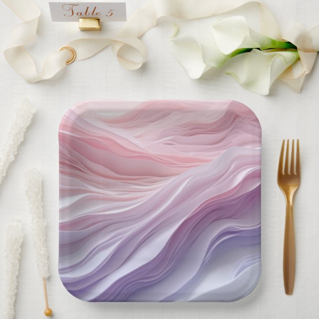 Pastel Calming Wave Pattern Paper Plate (Wedding)