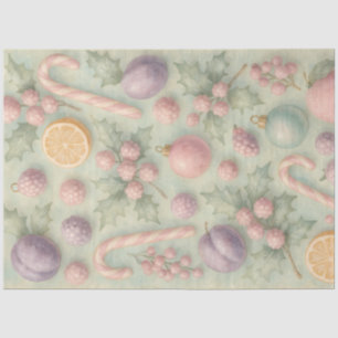 Pastel Candy Cane & Berry Christmas Decoupage Tissue Paper
