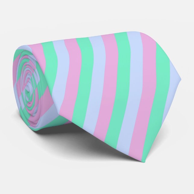 Pastel candy colours diagonal stripes pattern tie (Rolled)