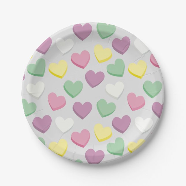 Pastel Candy Conversation Hearts Paper Plate (Front)
