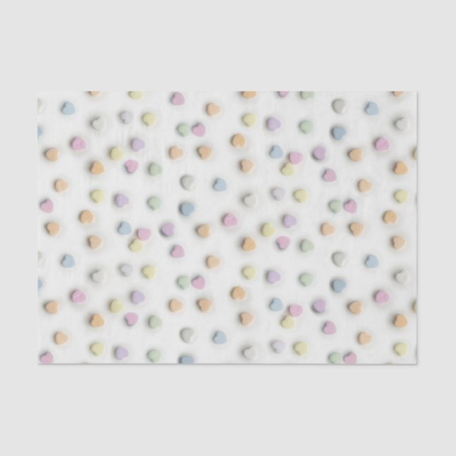 Pastel Candy Hearts on White Pattern Tissue Paper (Front)