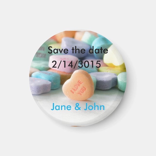 pastel candy hearts wedding save the date magnet (Front)
