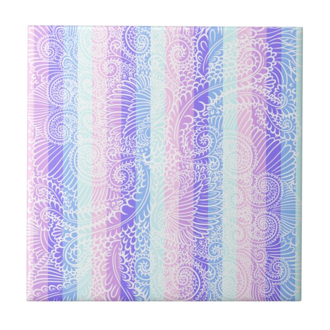Pastel Candy Swirls | Striped Soft Fantasy Pattern Ceramic Tile (Front)