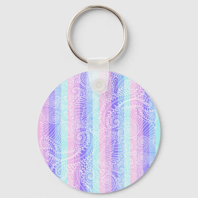 Pastel Candy Swirls | Striped Soft Fantasy Pattern Key Ring (Front)