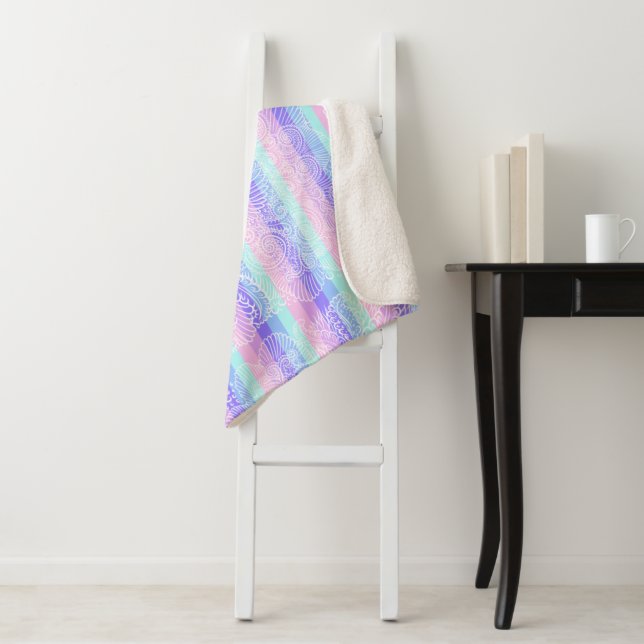 Pastel Candy Swirls | Striped Soft Fantasy Pattern Sherpa Blanket (In Situ)