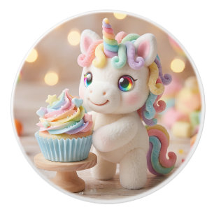 Pastel Candy Unicorn with Rainbow Cupcake Ceramic Knob