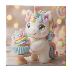 Pastel Candy Unicorn with Rainbow Cupcake Ceramic Tile