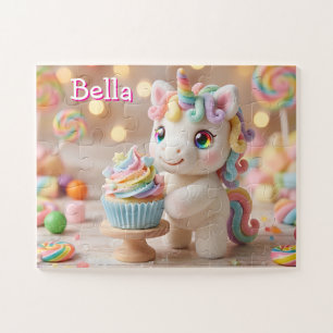 Pastel Candy Unicorn with Rainbow Cupcake Jigsaw Puzzle
