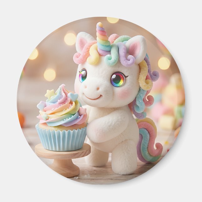Pastel Candy Unicorn with Rainbow Cupcake Magnet (Front)