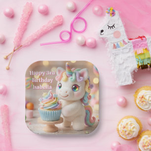 Pastel Candy Unicorn with Rainbow Cupcake Paper Plate